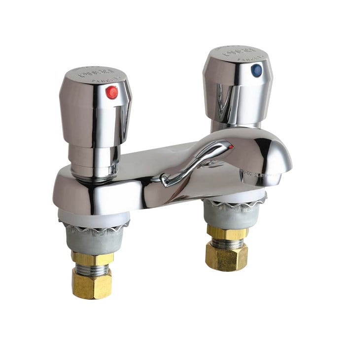 CHICAGO FAUCET 4" CC Vandal-Proof Lavatory Faucet 1-3/4" Vandal Proof MVP Metering Push Handle less pop-up